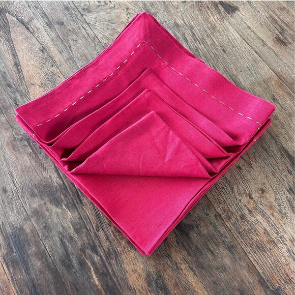 Kim Seybert Set Of 12 Red Napkins with Gold Running Stitch - Picture 2 of 8